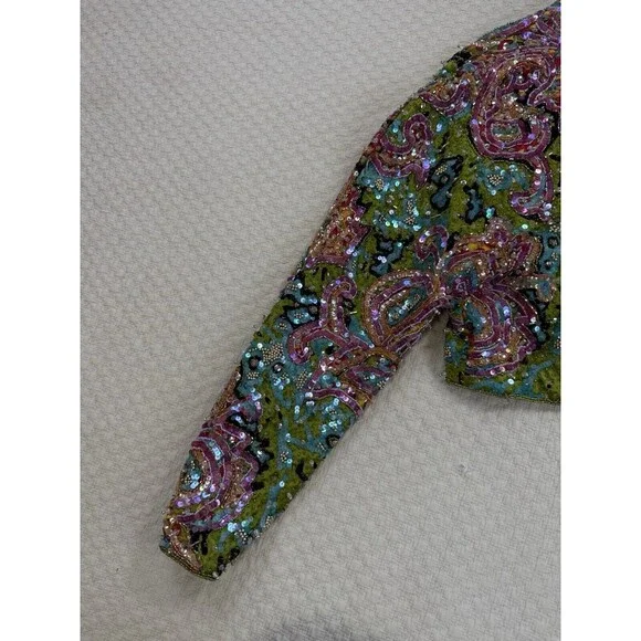 Henri Bendel x Christyne Forti Beaded Sequin Bolero Jacket Colorful Silk 10 NYE‎ - Picture 12 of 15